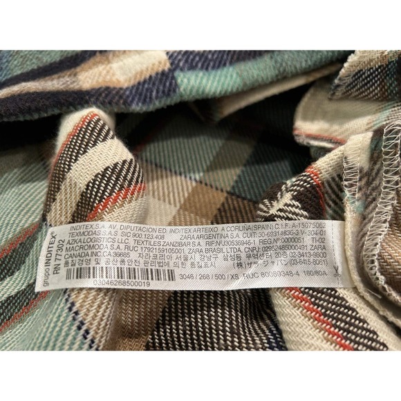 ZARA Oversized Plaid Flannel Shirt Jacket Women XS Green Brown Cream Button Up - Picture 7 of 8